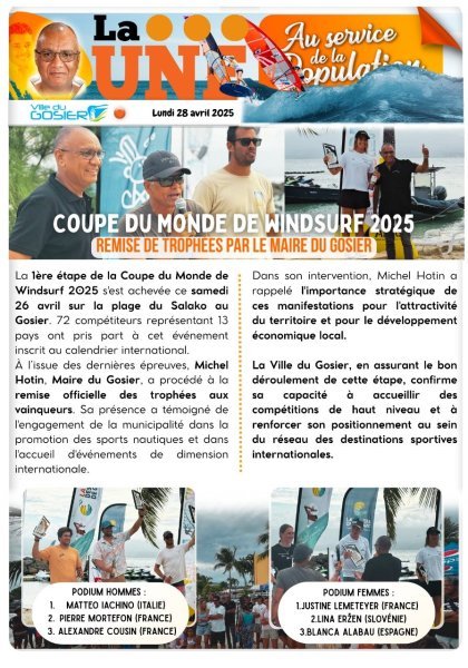 Coupe du monde de windsurf 2025 : Remise de trophées par le Maire du Gosier