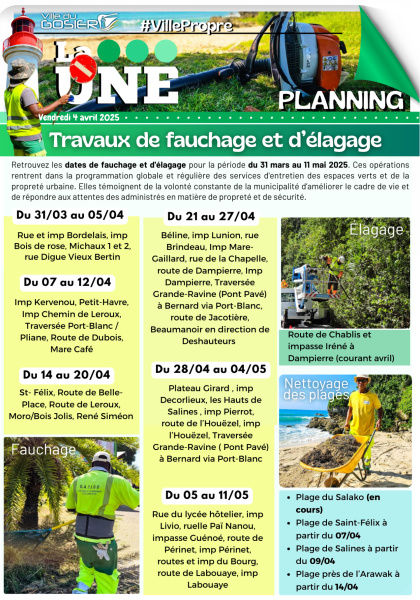 Planning de fauchage et d'élagage du 31 mars au 11 mai 2025
