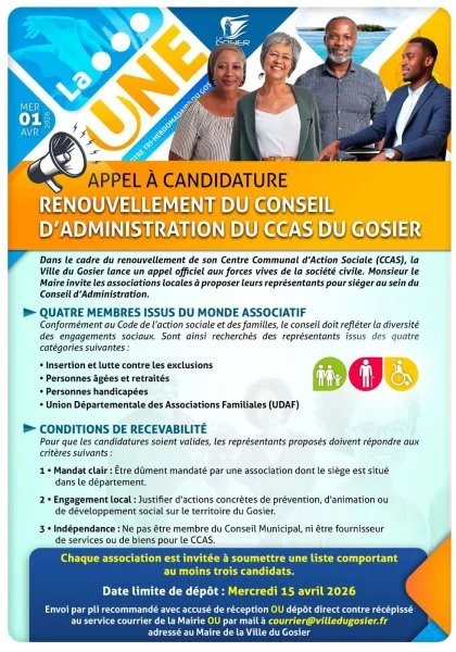 Appel à candidature : Renouvellement du Conseil-d'Administration du CCAS du Gosier