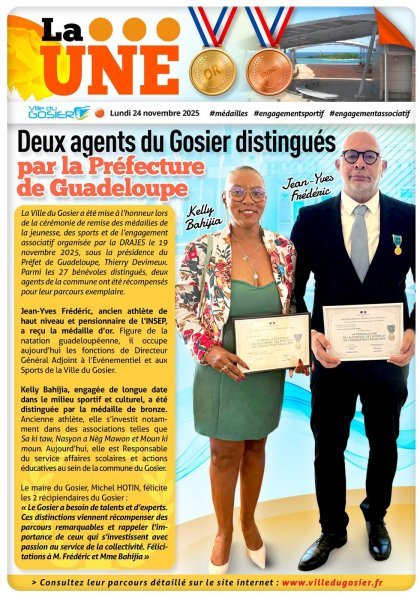 Deux agents de la Ville du Gosier honorés par la Préfecture de Guadeloupe pour leur engagement exemplaire