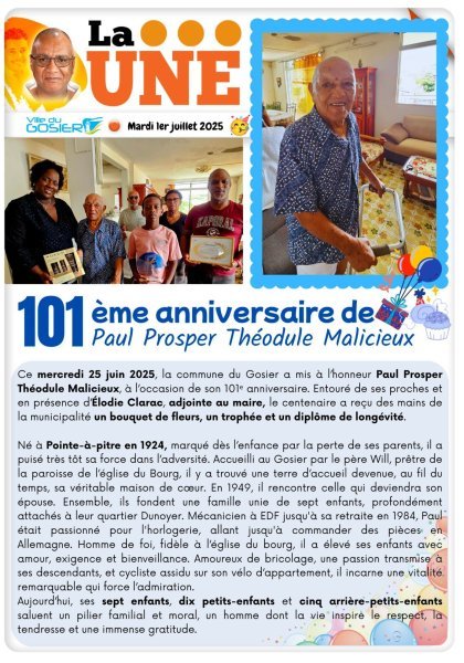101 ème anniversaire de Paul Prosper Théodule Malicieux