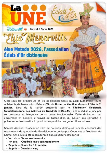Elsia Menerville &eacute;lue Matado 2026, &Eacute;clats d'Or du Gosier distingu&eacute;e