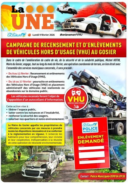 Campagne de recensement et d'enl&egrave;vements de v&eacute;hicules hors d'usage (VHU) au Gosier