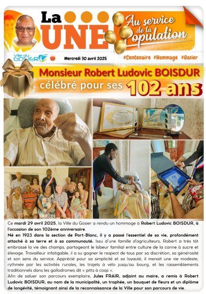 Monsieur Robert Ludovic Boisdur célébré pour ses 102 ans