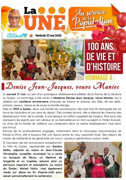 100 ans de vie et d'histoire : hommage à Denise Jean-Jacques, veuve Manioc