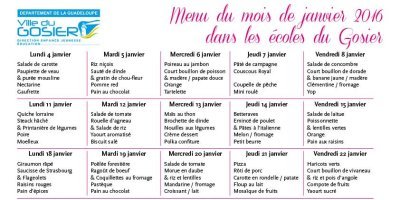 Menu des écoliers du Gosier pour le mois de janvier 2016