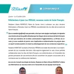 Communiqué réseaux : Liliane MONTOUT félicite Jean-Luc PÉRIAN pour son...