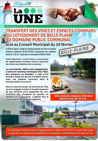 Transfert des voies et espaces communs du lotissement de Belle Plaine au domaine public communal, acté au Conseil Municipal du 20 février