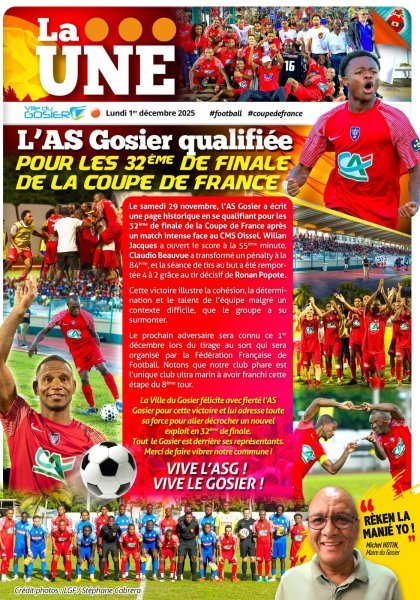 L' As Gosier qualifiée pour les 32 ème de finale de la Coupe de France Crédit Agricole 