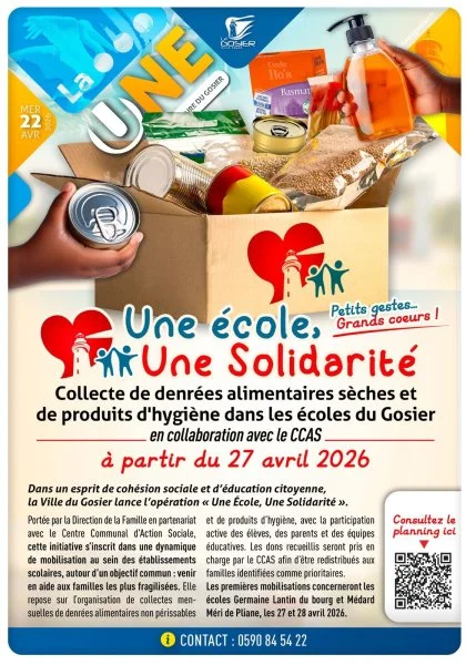 Une école, Une solidarité : Collecte de denrées alimentaires sèches et produits d'hygiène dans les écoles du Gosier