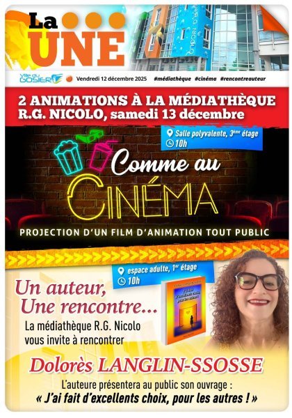 2 animations à la médiathèque Raoul Georges Nicolo, samedi 13 novembre 